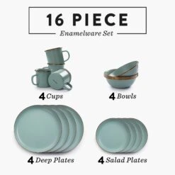 Barebones Enamelware Dining Collection - Mint -Barebones BND 1340EnamelDiningSet 16pc Mint PDP 01