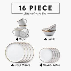Barebones Enamelware Dining Collection - Eggshell -Barebones BND 1342EnamelDiningSet 16pc Eggshell PDP 01