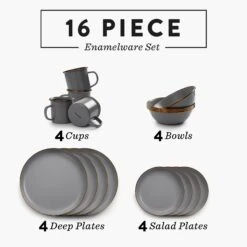 Barebones Enamelware Dining Collection - Slate Gray -Barebones BND 1343EnamelDiningSet 16pc SlateGray PDP 01
