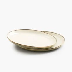 Barebones Enamelware 2-Tone Dining Collection - Olive Drab -Barebones CKW 1026 Enamel2 ToneDeepPlateSet OliveDrab PDP 01
