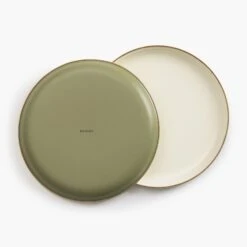 Barebones Enamelware 2-Tone Dining Collection - Olive Drab -Barebones CKW 1026 Enamel2 ToneDeepPlateSet OliveDrab PDP 02