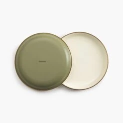 Barebones Enamelware 2-Tone Dining Collection - Olive Drab -Barebones CKW 1028 Enamel2 ToneSaladPlateSet OliveDrab PDP 02