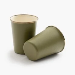 Barebones Enamelware 2-Tone Dining Collection - Olive Drab -Barebones CKW 1029 Enamel2 ToneTallCupSet OliveDrab PDP 01