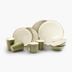 Barebones Enamelware 2-Tone Dining Collection - Olive Drab